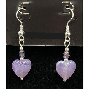 Handmade Purple Heart & Iridescent Purple AB Glass Bead Earrings by Neanie-Bot